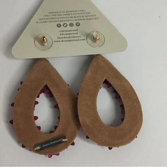 Deepa Gurnani Antropologie Earrings Sequin Beaded Floral Dangle Teardrop Fuschia - Picture 10 of 11